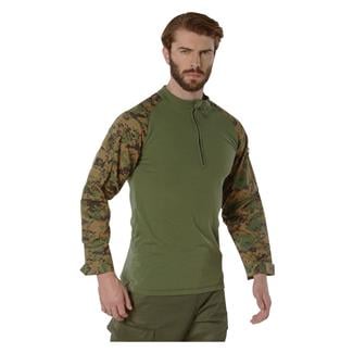 Men's Rothco 1/4 Zip Tactical Airsoft Combat Shirt Woodland Digital Camo