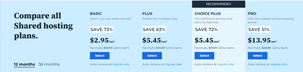 Bluehost Cost & Pricing 
