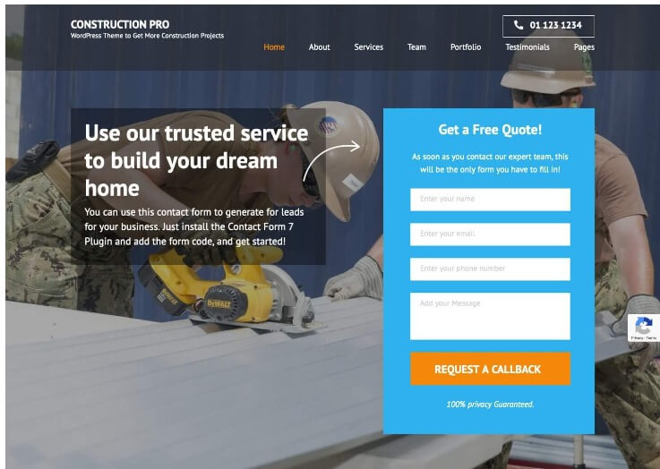 Construction Landing Page Pro WordPress Construction Website Theme